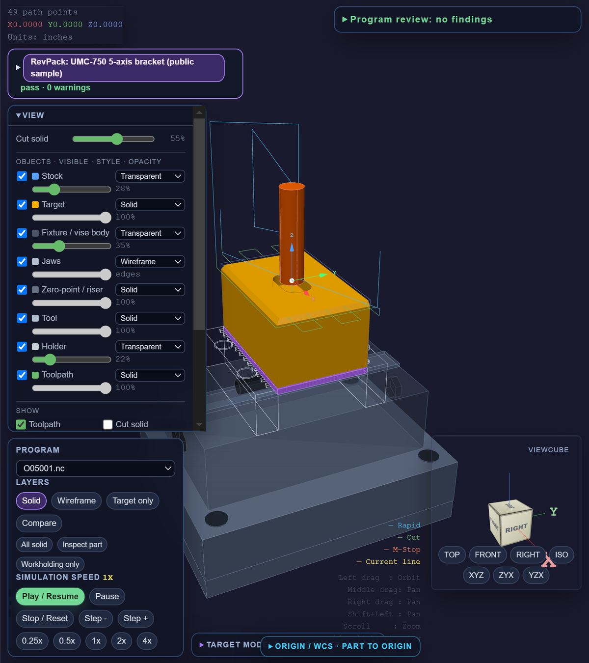 The View panel with each object set to Solid, Transparent or Wireframe: jaws in wireframe, vise body transparent